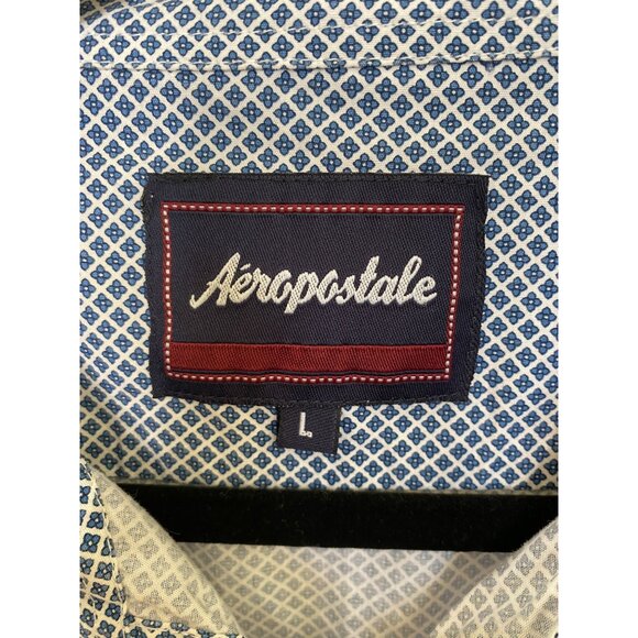 Aeropostale Mens Blue White Short Sleeve Button-Down Shirt Large 100% cotton - Picture 4 of 7